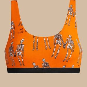 Orange Skeleton Print Sports Bra